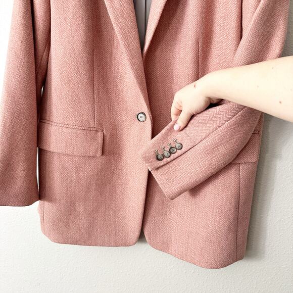 NWOT LOFT Blush Herringbone Longline Wool Blend Blazer women's plus size 16 - Picture 3 of 16